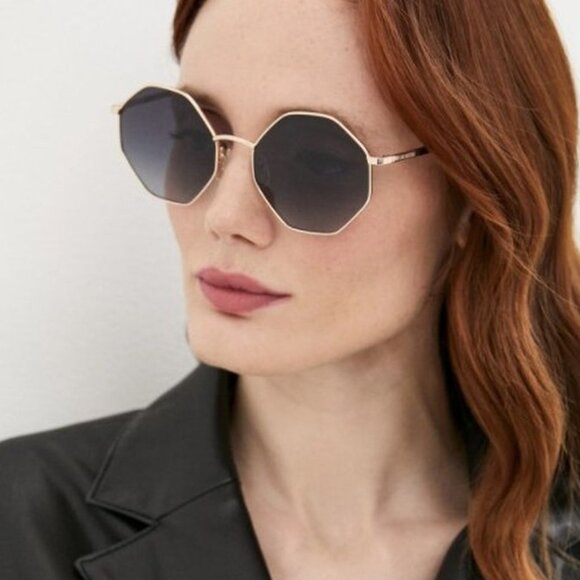 Moschino Love MOL 029/S 0000 9O Geometric Sunglasses - Gold/Grey main image 7